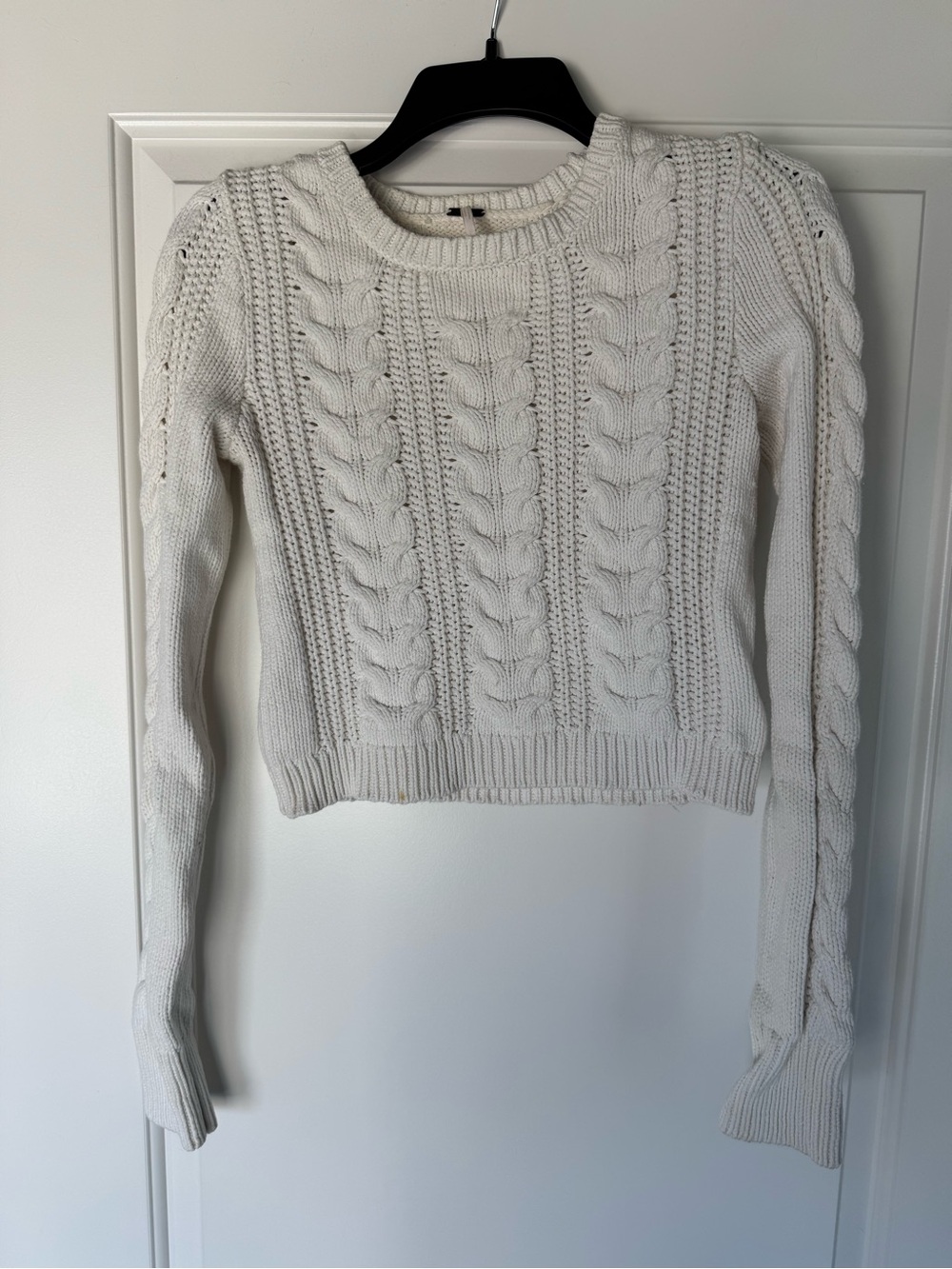 Free People Cream Cable Knit Crewneck Sweater